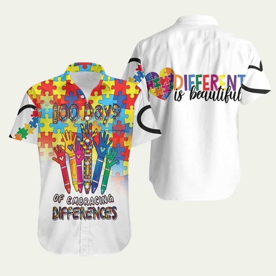 100 Days Of Embracing Differences Raise Hands Autism Support Hawaiian Shirt – Unique Summer Vacation Style